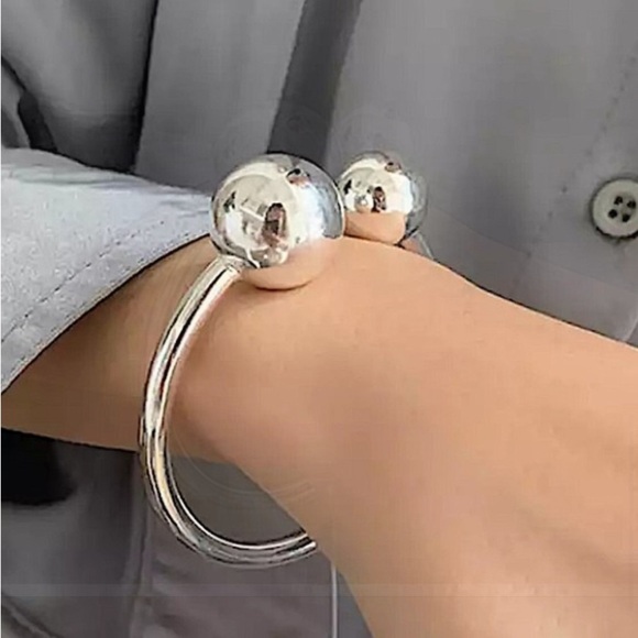 Ball Charm Sterling Silver Bangle Bracelet Ring Set - Picture 9 of 14